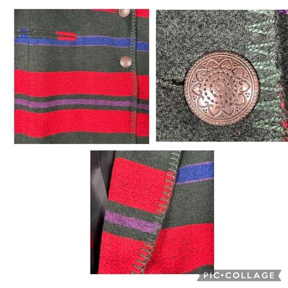 Vtg 90s Casual Corner Southwestern Aztec Striped Wool Blend Jacket Peacoat Sz 4 - Picture 8 of 15